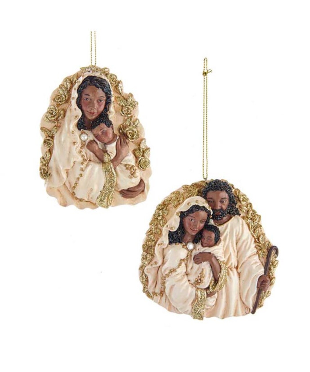 3.5" African American Ivory and Gold Holy Family Ornaments – Elegant Christmas Decorations